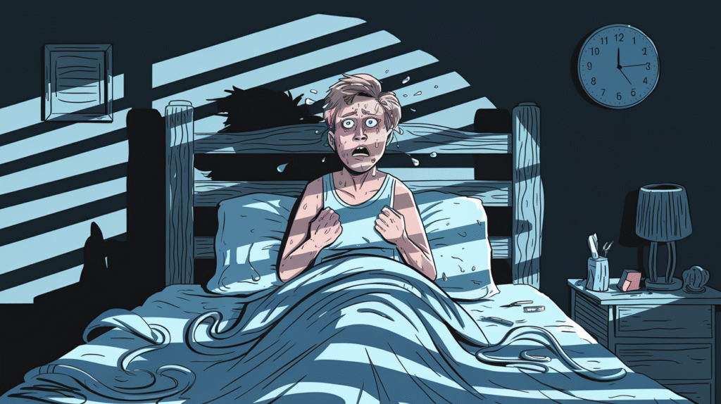 Personne se réveillant brusquement d'un cauchemar au milieu de la nuit