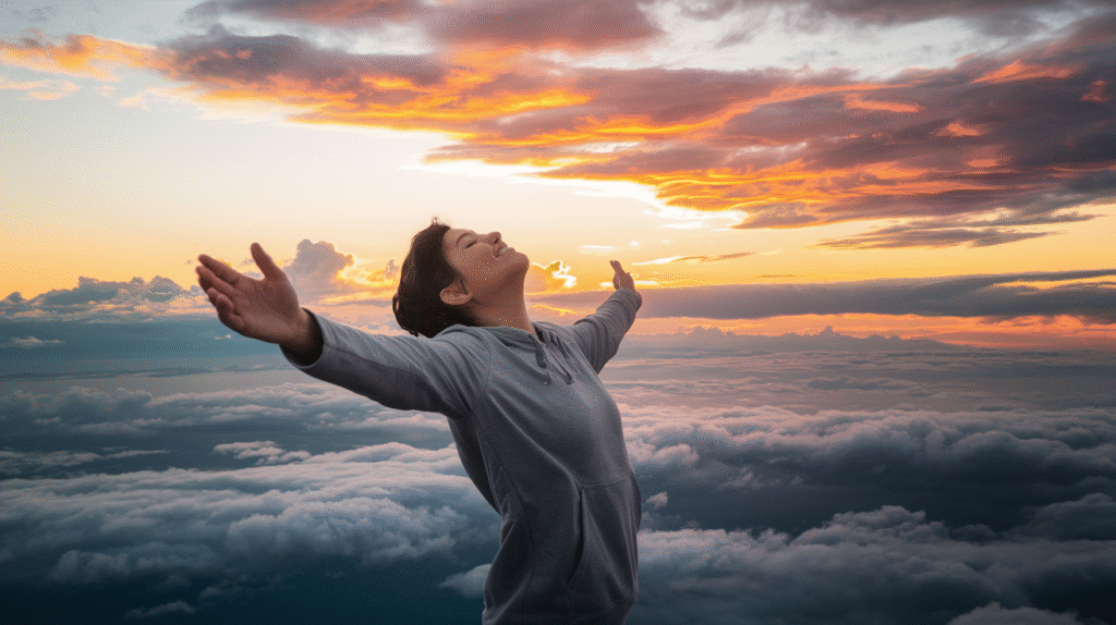 Personne rêvant de voler au-dessus des nuages