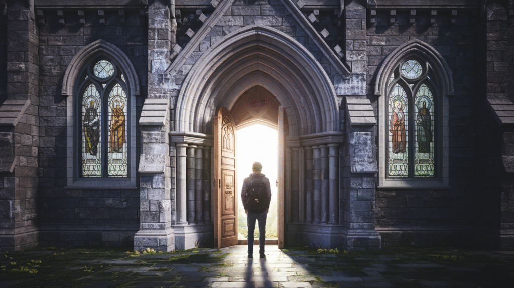 Personne rêvant d'une église avec vitraux symbolisant l'interprétation des rêves
