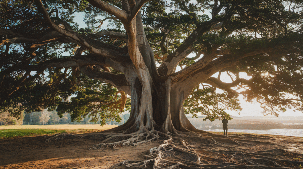 Arbre majestueux dans un rêve symbolisant la connexion entre terre et ciel