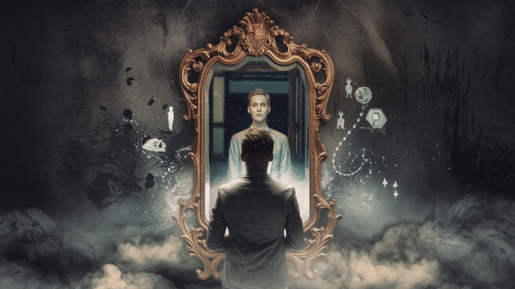 Personne rêvant face à un miroir révélant son inconscient