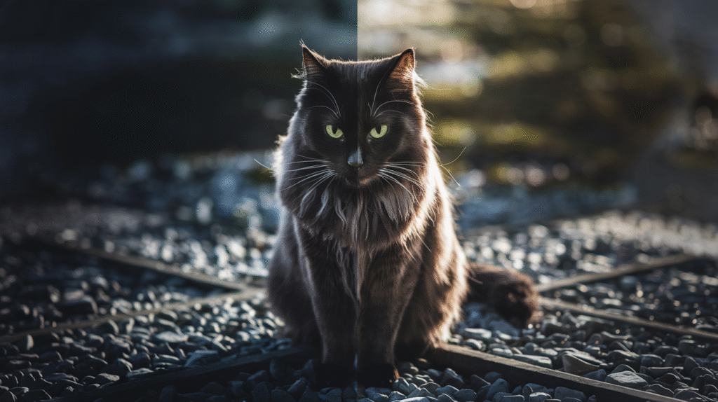 Chat mystique dans un rêve symbolisant l'inconscient et la dualité psychologique