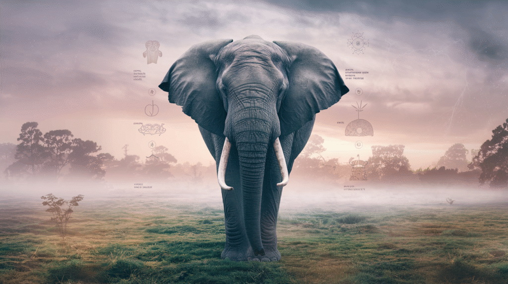 Un éléphant majestueux dans un paysage onirique symbolisant l'interprétation des rêves