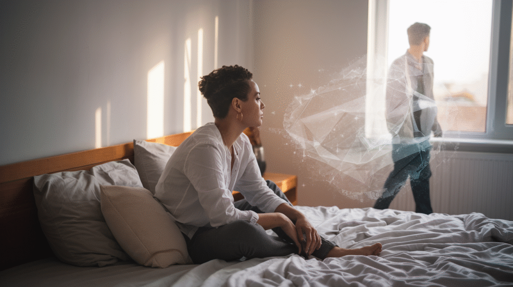 Personne réfléchissant après un rêve de séparation conjugale