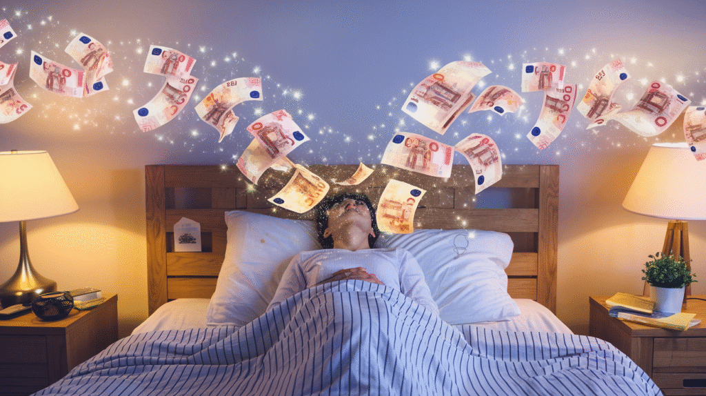 Personne rêvant de billets de banque flottant autour d'elle