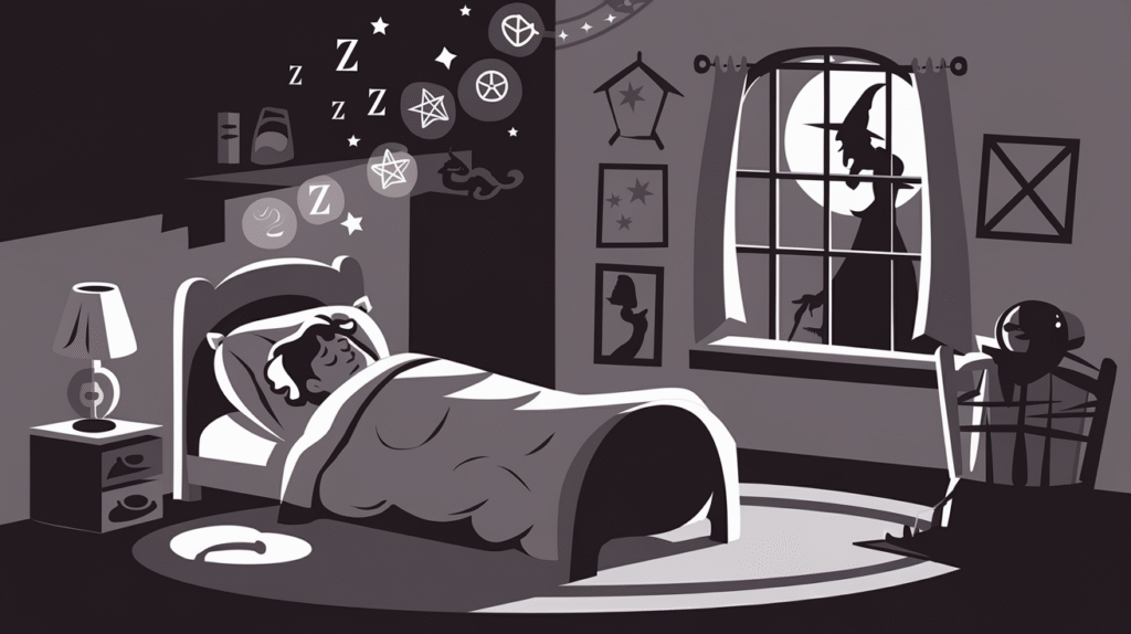 Personne rêvant de symboles de magie noire et d'une silhouette de sorcière