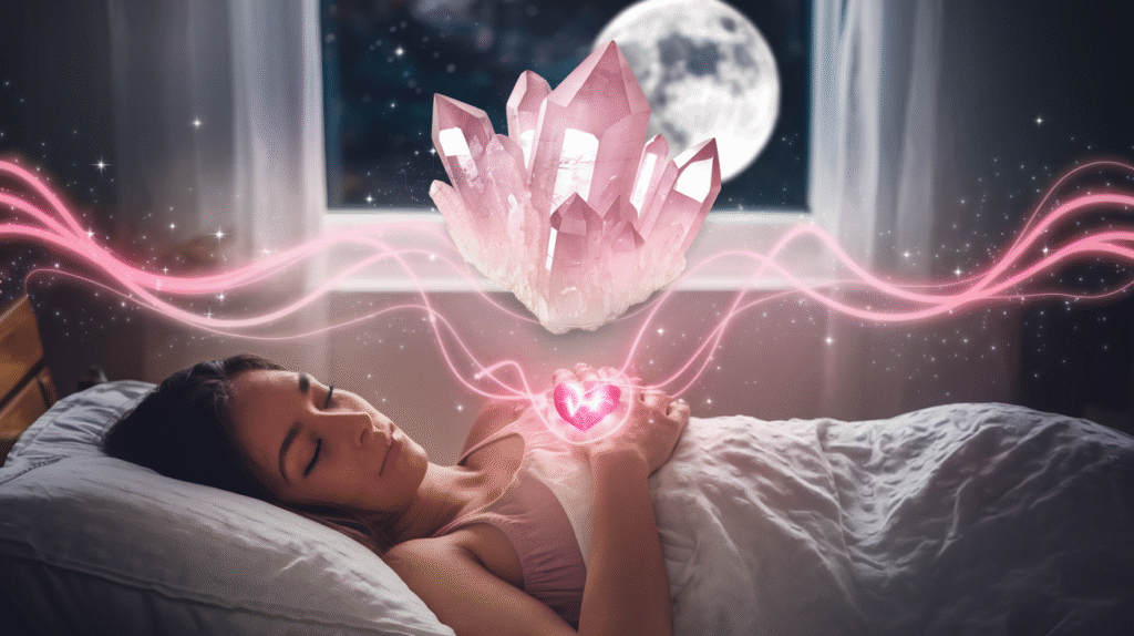Quartz rose brillant dans un rêve avec ondes d'énergie apaisantes