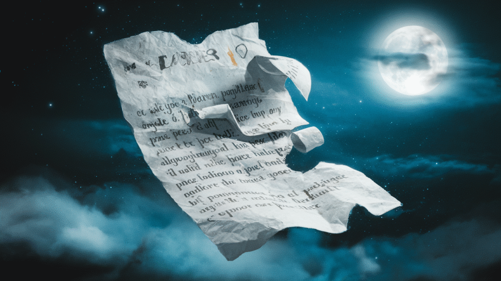 Feuille de papier flottante dans un rêve avec texte partiellement visible