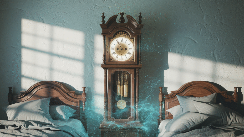 Horloge ancienne dans un rêve avec cadran lumineux et atmosphère mystérieuse