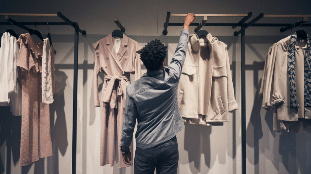 Personne rêvant d'acheter des vêtements dans une boutique aux allures mystiques