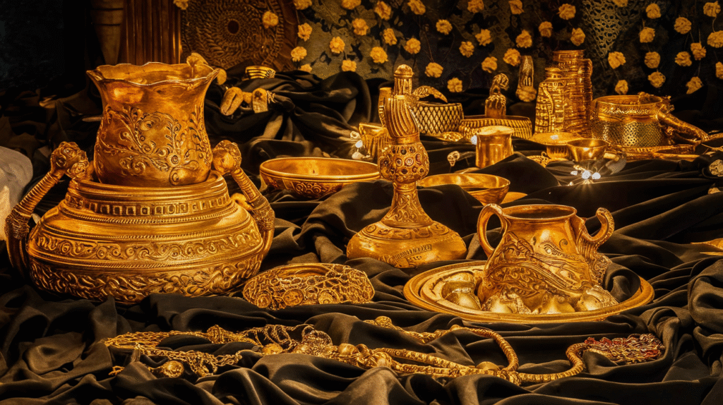 Objets en or symbolisant les rêves et leur interprétation spirituelle