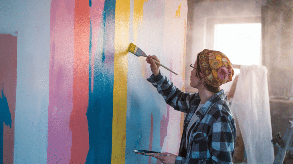 Personne peignant un mur coloré dans un rêve symbolique
