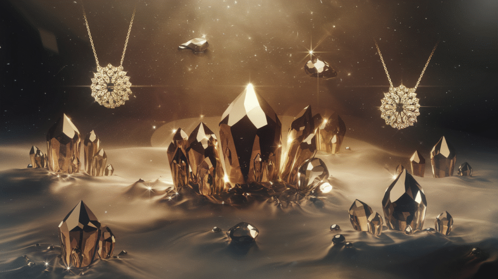 Rêve de bijoux ornés de pierres précieuses scintillantes dans une atmosphère mystique