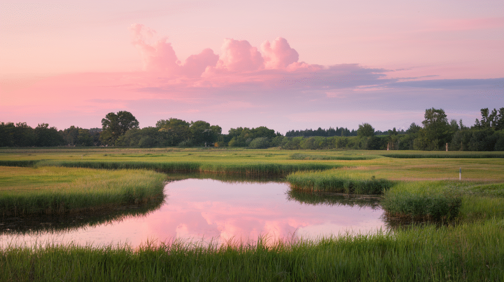 Paysage onirique aux nuances roses symbolisant les rêves de cette couleur