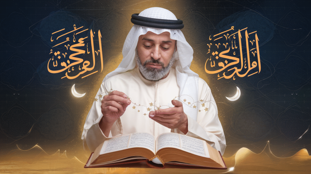 Un savant islamique interprétant des symboles oniriques selon la tradition d'Al Hodhod