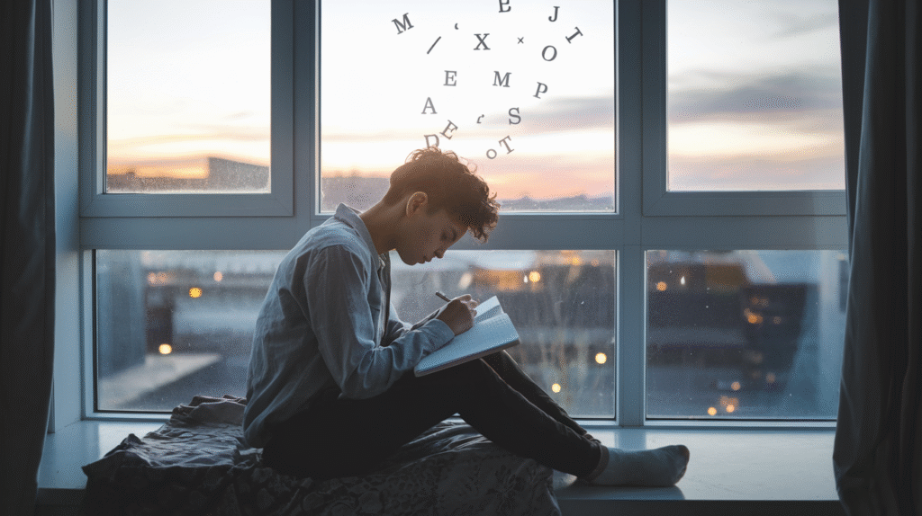Personne notant et interprétant ses rêves dans un journal intime