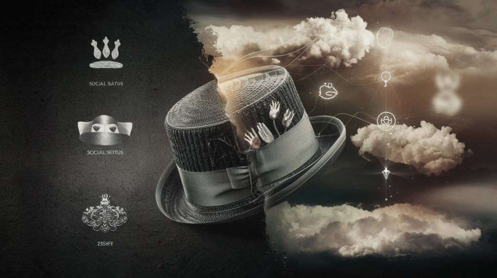 Chapeau symbolique flottant entre deux mondes dans un rêve