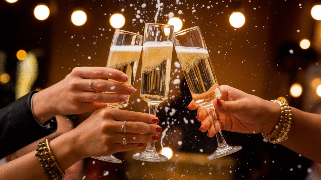 Verres de champagne trinquant symbolisant la célébration dans un rêve