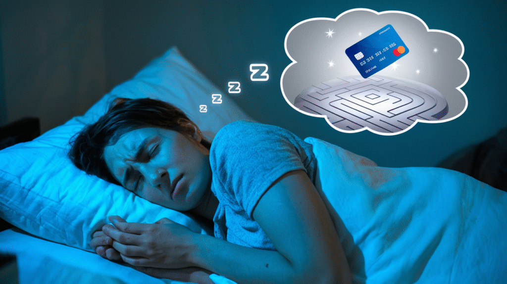 Personne rêvant d'une carte bancaire avec symbolisme d'autonomie et contrôle