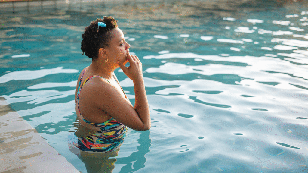 Personne en maillot de bain au bord d'une piscine, symbolisant l'interprétation des rêves