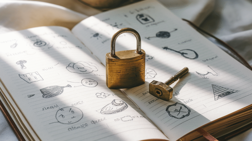 Cadenas en laiton avec sa clé symbolisant les rêves et secrets intérieurs