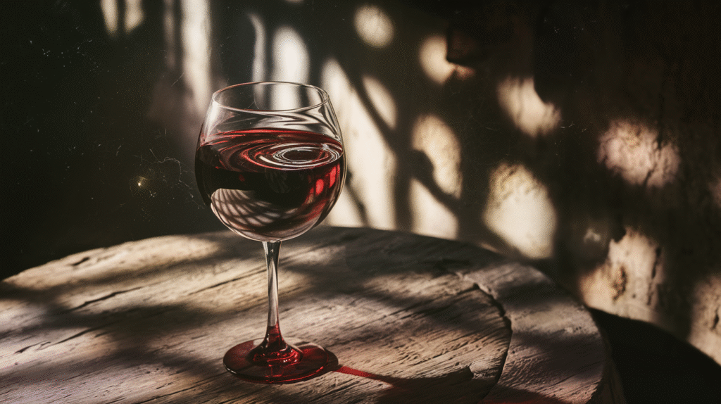 Verre de vin rouge dans un contexte onirique symbolisant les rêves