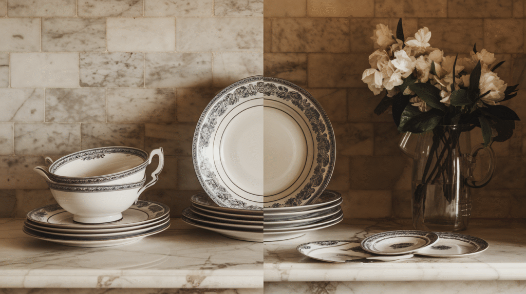 Vaisselle propre et cassée symbolisant l'interprétation des rêves