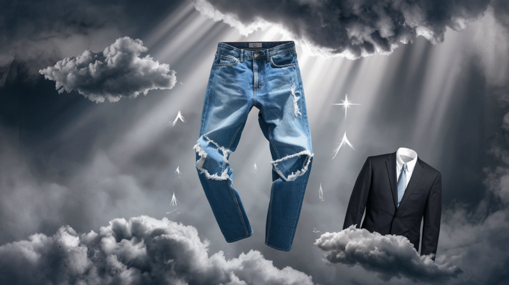 Pantalon déchiré flottant dans un rêve symbolique