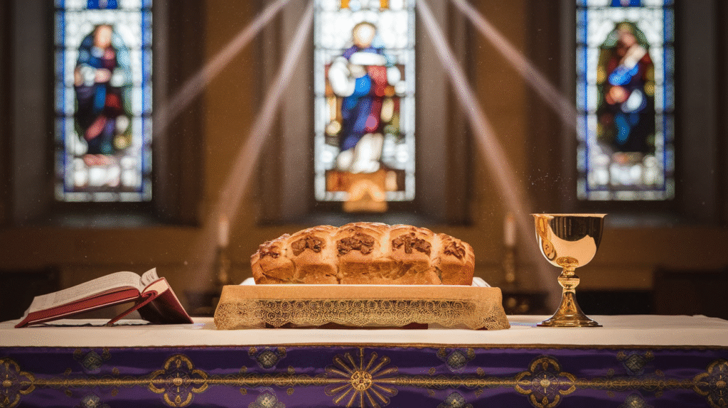 Hostie sacrée illuminée symbolisant un rêve d'eucharistie