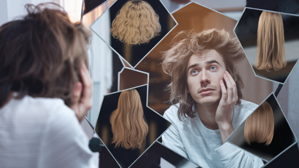 Personne contemplant ses cheveux dans un rêve symbolique
