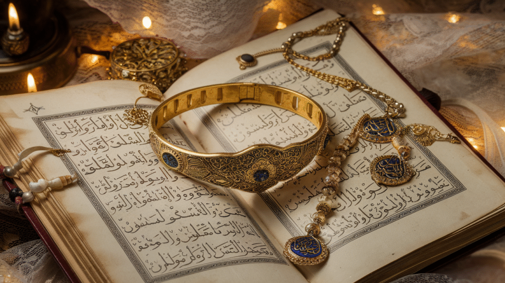 Bijoux dans les rêves musulmans, incluant un bracelet en or sur un livre d'interprétation